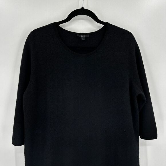 COS Women's Black 100% Wool Long Sleeve Boxy Oversized Tunic Shift Dress Small - Picture 3 of 8